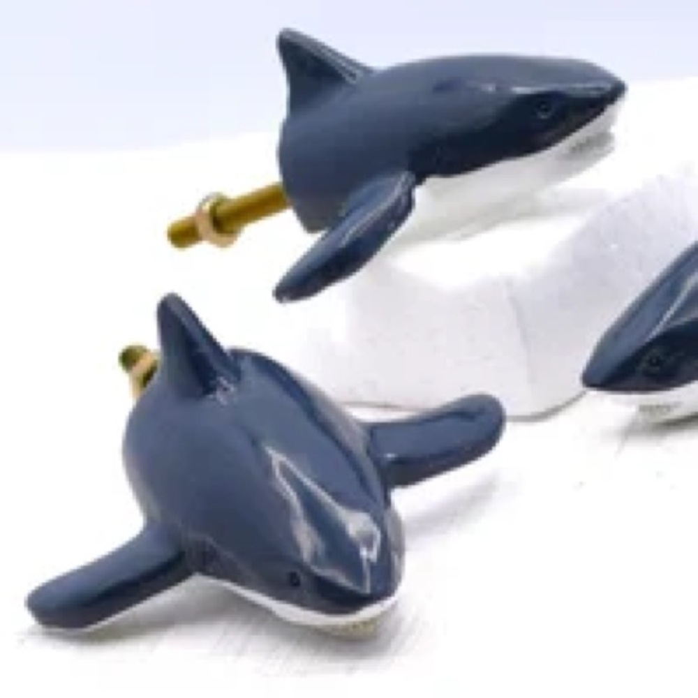 🦈 Set of TWO (2) Blue Shark Drawer Pulls / Cabinet Knobs